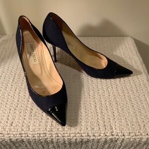 Navy Wool and Patent Leather Jimmy Choo Pump
